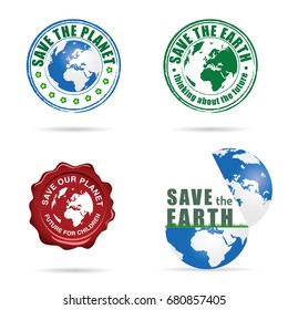 save planet earth sign set illustration in colorful