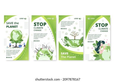 Save Planet Earth Stories Template Flat Design Environment With Eco Friendly Editable Illustration Square Background to Social Media or Greeting Card