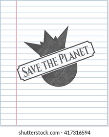 Speichern Sie das in Bleistift gezeichnete Planet-Emblem