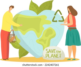 Save planet environment by zero waste, eco bag set concept, vector illustration. People character care about earth ecology. Recycle waste