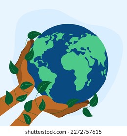Save the planet. Female hands holder planet. Earth Day. Green Planet. World Environment Day. International Mother Earth Day. 