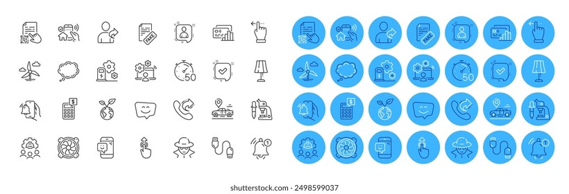 Save planet, Fraud and Touchscreen gesture line icons pack. Timer, Microscope, Refer friend web icon. Smile face, Qr code, Comic message pictogram. Reminder, Fake news, House security. Vector