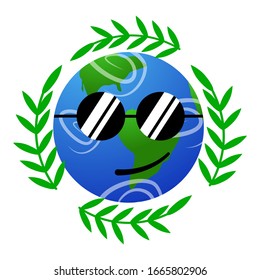 Save the planet, Planet with glasses, Planet, Flat illustration