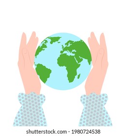 Save the planet. Globe in female hands. Save the earth. Earth day concept.