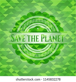 Save the Planet green mosaic emblem
