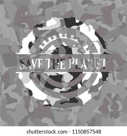 Save the Planet grey camouflaged emblem