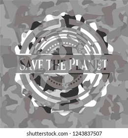 Save the Planet grey camouflaged emblem
