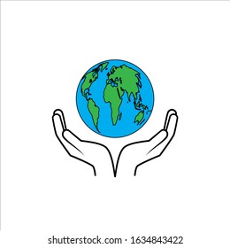 Save the planet. Hand palm and Earth. Vector flat illustration 