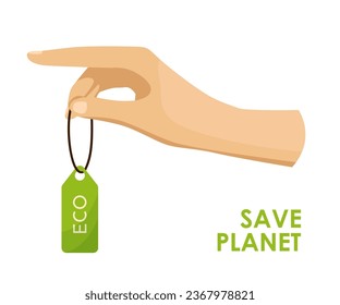 Save planet hands. Cartoon human hands hold different ecological symbols and elements, environment protection sign. Vector illustration EPS10
