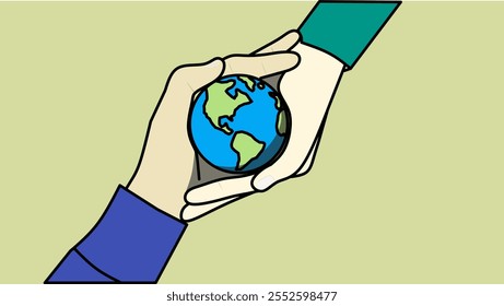 Save the Planet. Hands holding Globe illustration. International Mother Earth Day, World Environment, Eco Friendly, Green City and Sustainability. 