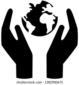 Save planet icon with earth and hands