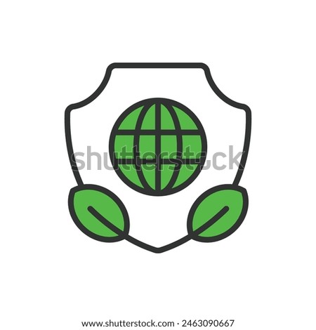 Save planet, in line design, green. Planet, save, earth, environment, eco, sustainability, green on white background vector. Save planet editable stroke icon.
