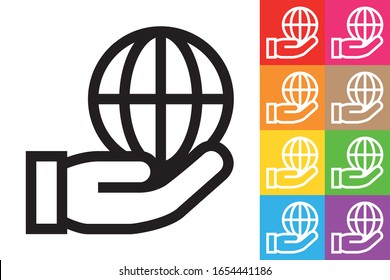  Salva el planeta. Icono De Línea Con Distinto Fondo De Color.