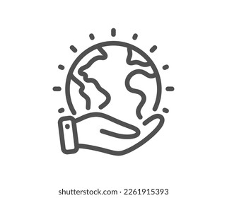 Save planet line icon. Earth environment sign. Green ecology symbol. Quality design element. Linear style save planet icon. Editable stroke. Vector