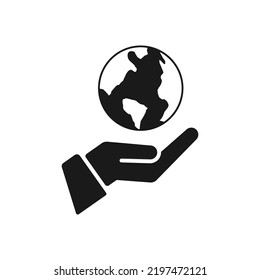 Save the planet line icon. linear style sign for mobile concept and web design. Hand with earth planet outline vector icon. Symbol, logo illustration. Vector graphics