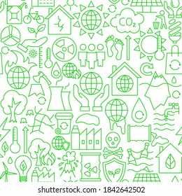 Save Planet Line Seamless Pattern. Vector Illustration of Outline Background.