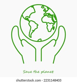 Save the planet logo. The meaning of the hand holding the earth.