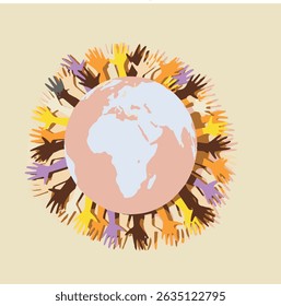 Save the Planet Message - Projeto de superpopulação e sustentabilidade - Gráfico de crescimento da população humana - Infográfico de vetor editável - Pessoas coloridas unidas - Vetor de diversidade e inclusão