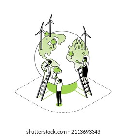 Save the planet - modern line isometry design style illustration