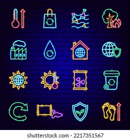 Save Planet Neon Icons. Vector Illustration of Nature Safe Symbol.