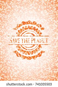 Save the Planet orange mosaic emblem with background