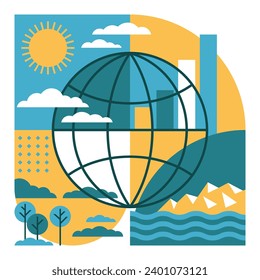 Save Planet or other Ecology Initiative concept - Earth globe in creative modern pattern. Environment protection eco-friendly motivation. Geometric illustration