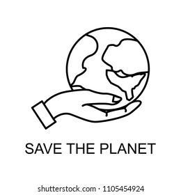 Speichern Sie das Planet-Umriss-Symbol. Element des Umweltschutzes Symbol mit Namen für mobile Konzepte und Web-Apps. dünne Linie speichern Sie den Planeten Symbol kann für Web und mobile auf weißem Hintergrund
