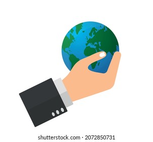 Rettet den Planeten! Palm und Erde. bearbeitbare Vektorflachgrafik.
