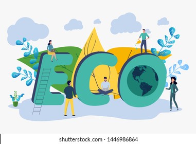 Save the planet from pollution, save the planet, small plant process, green energy, Earth Day concept. Colorful Vector Illustration