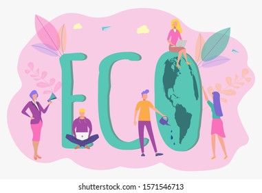 Save the planet from pollution, save the planet, small plant process, green energy, Earth Day concept. Colorful Vector Illustration
