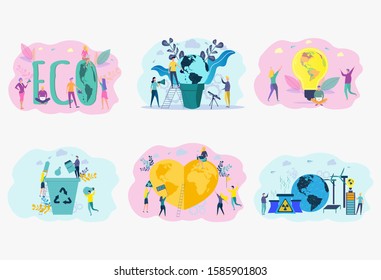 Save the planet from pollution, save the planet, small plant process, green energy, Earth Day concept. Colorful Vector Illustration