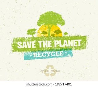 Save the planet, recycle organic eco vector trees design elements on paper background