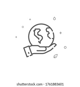 Save the planet simple vector line icon. Environment protection symbol, pictogram, sign. Light background. Editable stroke. Adjust line weight.