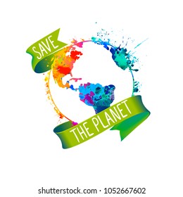 Save the planet. Splash paint vector Earth