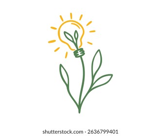 save the planet, sprout greenery with leaves with a light bulb. ecology icon doodle hand drawn. Outline drawing line clipart symbol. Vector illustration