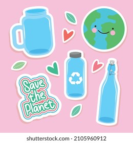 save planet stickers with flat icons . vector illustration