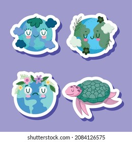 save the planet stickers icon set