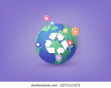 Save the planet. Sustainable economic growth strategy, recourses reuse reduce co2 emission climate impact. 3D Web Vector Illustrations.