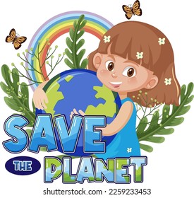 Save the planet text for banner or poster design illustration
