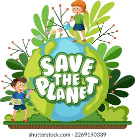 Save the planet text for banner or poster design illustration