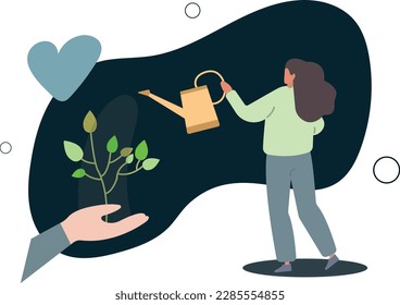 Save planet . Tree planting.flat vector illustration.