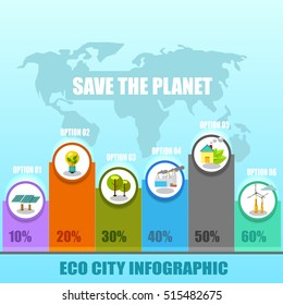 Save the planet, vector bright eco infographic