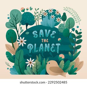 save the planet! vector eco illustration for social poster banner or card in style of save the earth make earth day everyday.