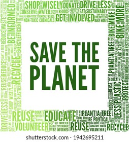 Save the planet vector illustration word cloud isolated on a white background.