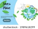 Save The Planet Vector Landing Page Banner or poster Template. Flat vector illustration for web design. Eco planet earth concept. Save the Earth. Green Energy Concept. Earth Day. Ecology concept. 