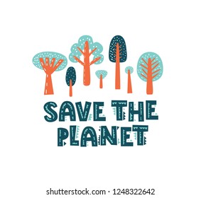 Save the planet vector poster template. For poster, brochure, flyer, banner or postcard on environmental theme, nature conservation and trees.