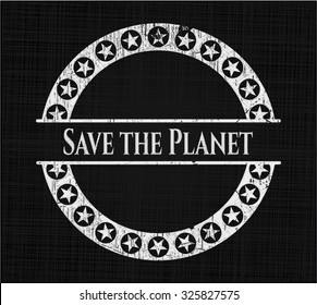 Guardar el planeta escrito con textura de pizarra