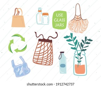 Save the planet zero waste and eco symbol group design, Ecology recycle and green theme Vector illustration