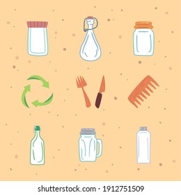 Save the planet zero waste and eco icon set design, Ecology recycle and green theme Vector illustration