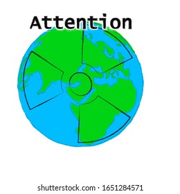 Rettet den Planeten.warnt mit dem Planeten Erde und dem Kernreaktor .Achtung.